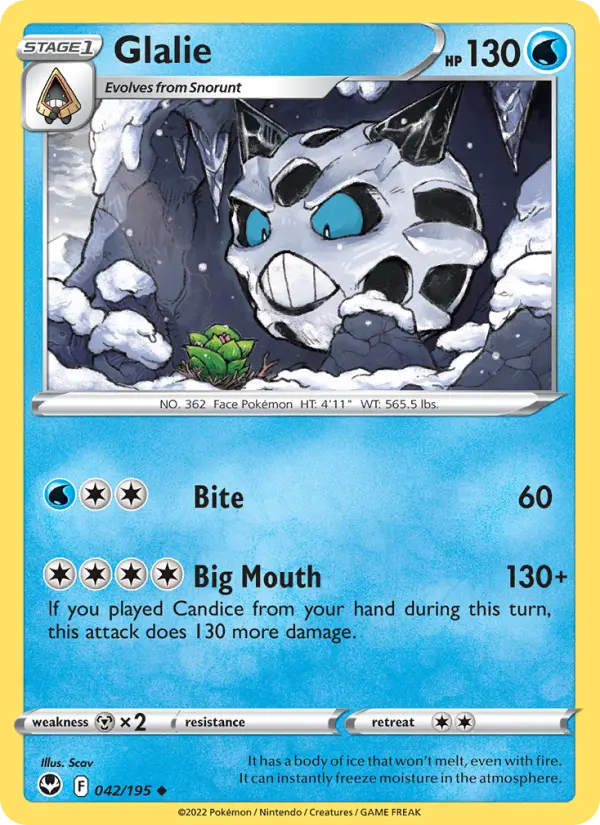 Glalie Uncommon Pokemon card #042 from Silver Tempest