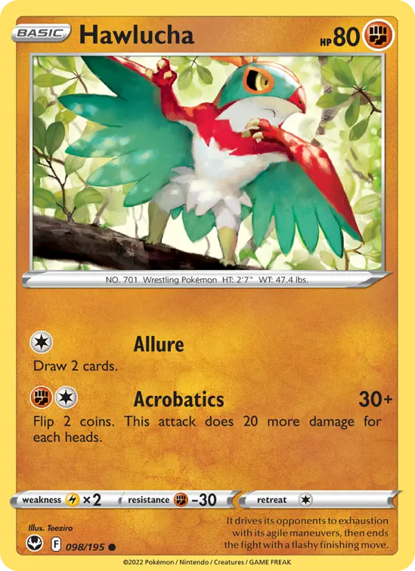 Hawlucha Common Pokemon card #098 from Silver Tempest