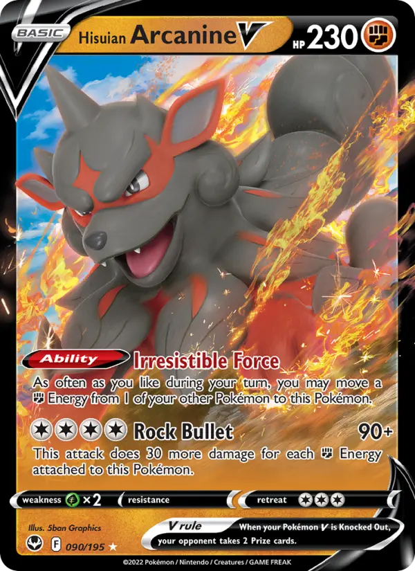 Hisuian Arcanine V Holo Rare V Pokemon card #090 from Silver Tempest
