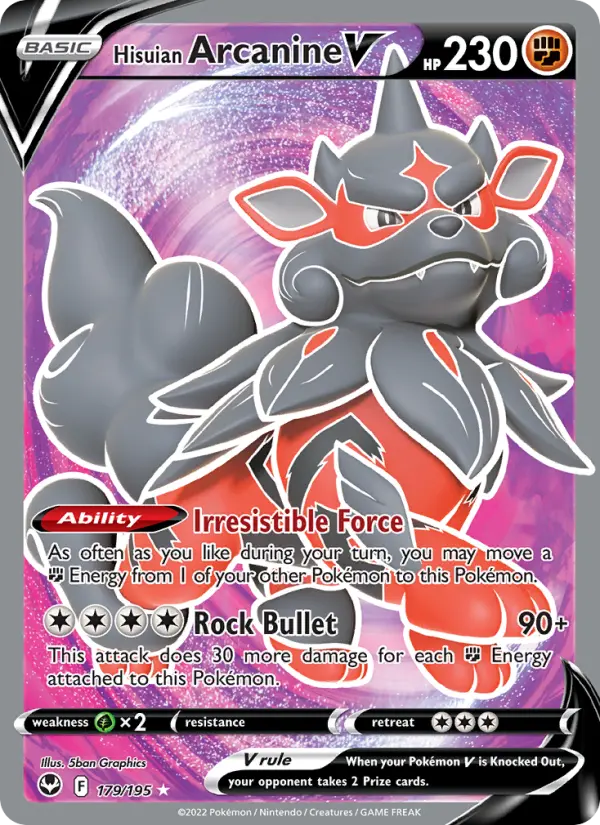Hisuian Arcanine V Ultra Rare Pokemon card #179 from Silver Tempest