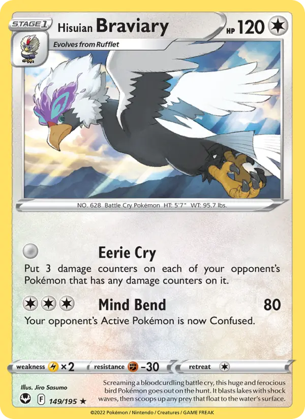 Hisuian Braviary Rare Pokemon card #149 from Silver Tempest