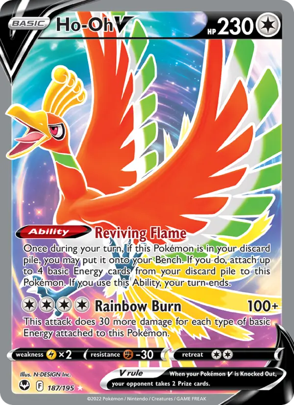 Ho-Oh V Ultra Rare Pokemon card #187 from Silver Tempest