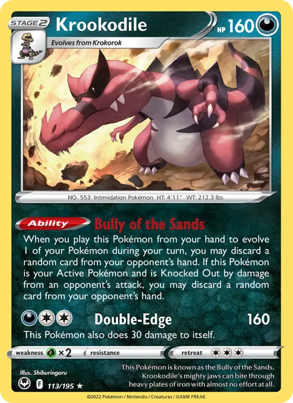 Krookodile Holo Rare Pokemon card #113 from Silver Tempest