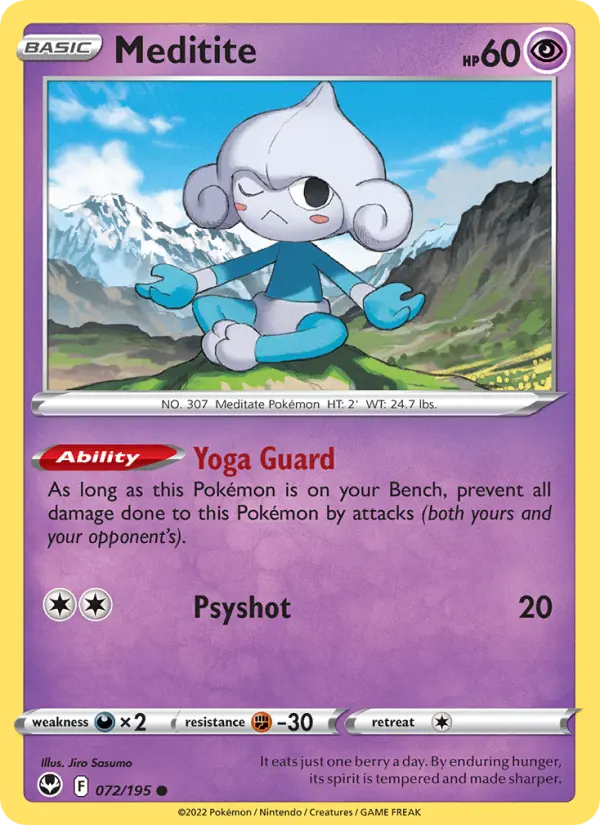 Meditite Common Pokemon card #072 from Silver Tempest