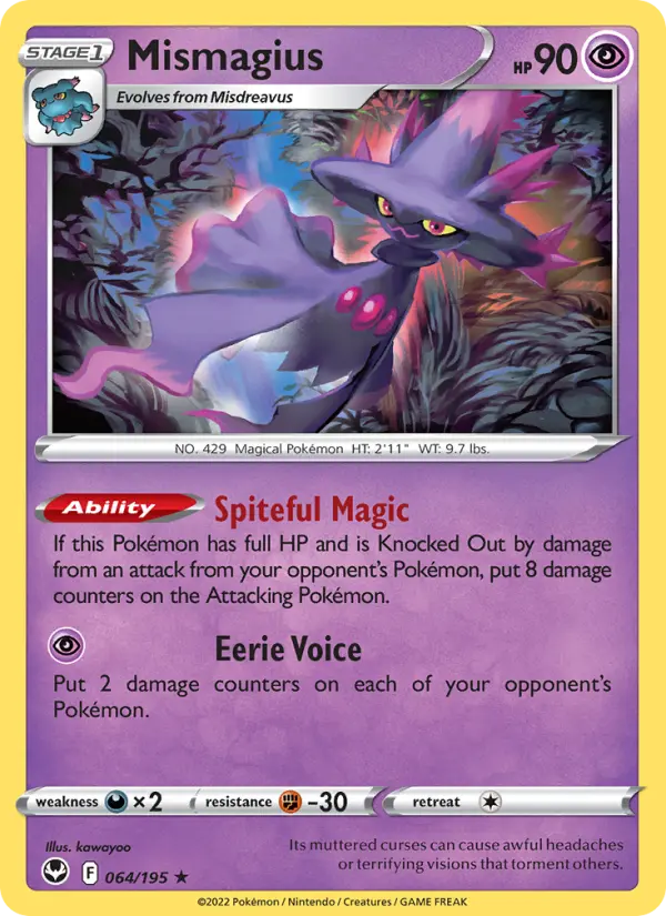 Mismagius Rare Pokemon card #064 from Silver Tempest