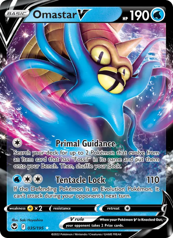 Omastar V Holo Rare V Pokemon card #035 from Silver Tempest