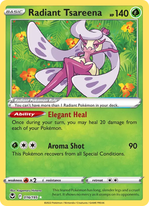 Radiant Tsareena Radiant Rare Pokemon card #016 from Silver Tempest