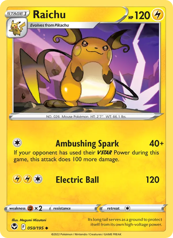 Raichu Uncommon Pokemon card #050 from Silver Tempest