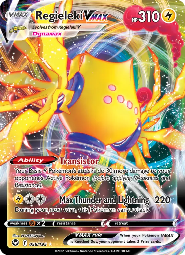 Regieleki VMAX Holo Rare VMAX Pokemon card #058 from Silver Tempest