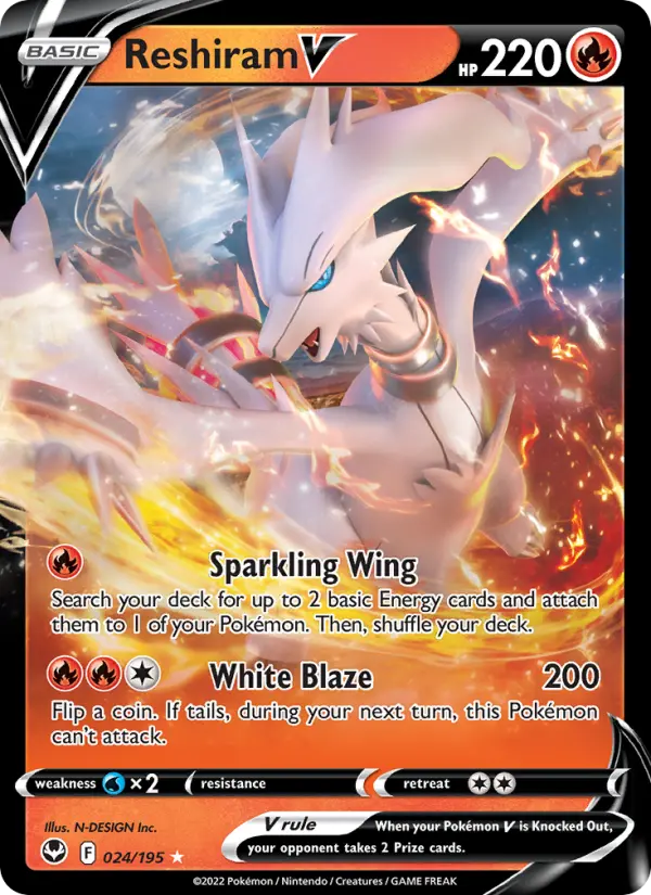 Reshiram V Holo Rare V Pokemon card #024 from Silver Tempest