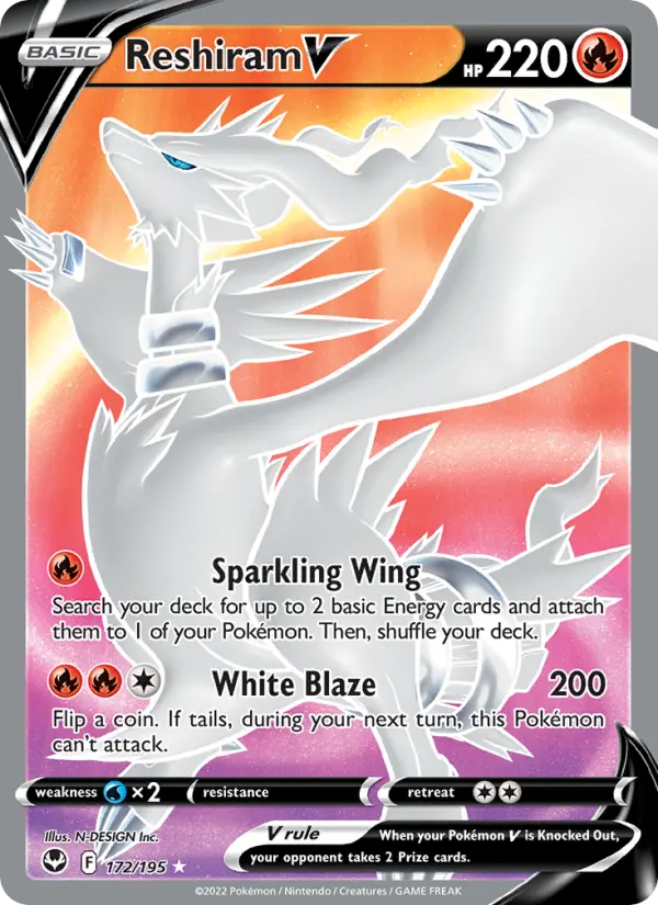 Reshiram V Ultra Rare Pokemon card #172 from Silver Tempest