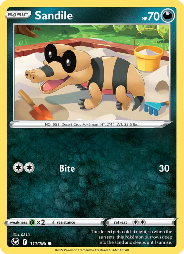 Sandile Common Pokemon card #111 from Silver Tempest