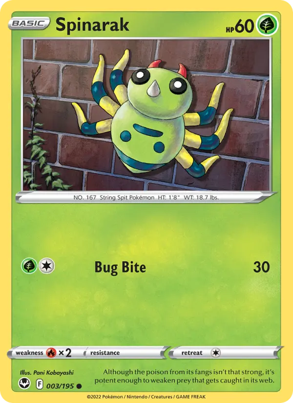 Spinarak Common Pokemon card #003 from Silver Tempest