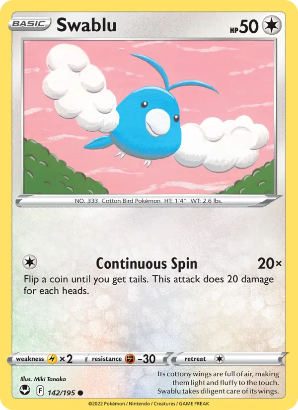 Swablu Common Pokemon card #142 from Silver Tempest