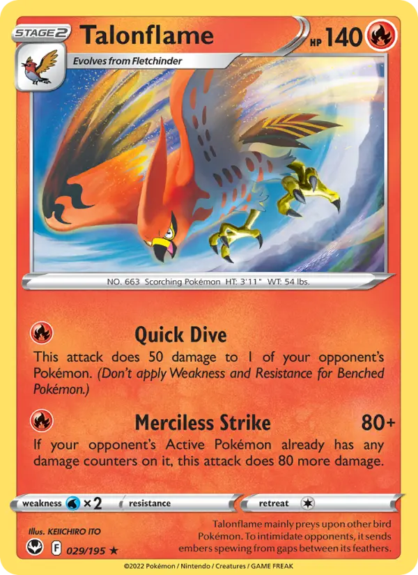 Talonflame Rare Pokemon card #029 from Silver Tempest
