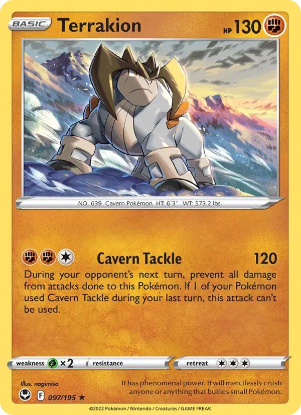 Terrakion Holo Rare Pokemon card #097 from Silver Tempest