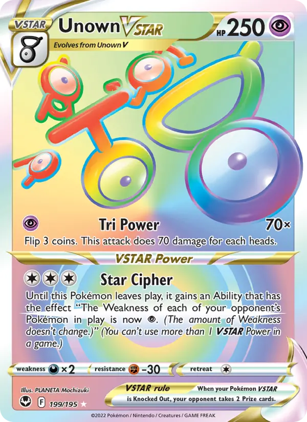 Unown VSTAR Secret Rare Pokemon card #199 from Silver Tempest