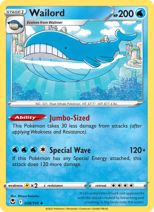 Wailord Uncommon Pokemon card #038 from Silver Tempest