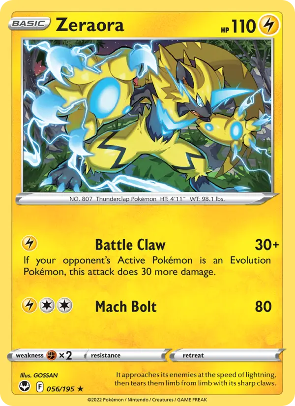 Zeraora Rare Pokemon card #056 from Silver Tempest