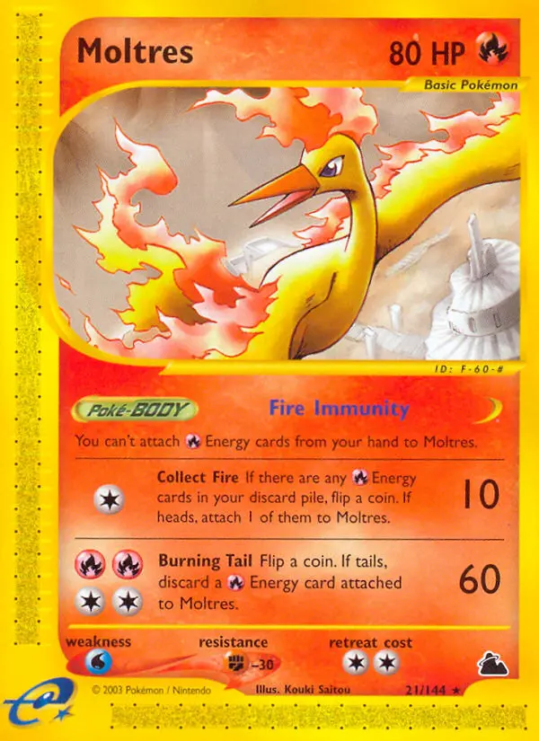 Moltres Rare Pokemon card #21 from Skyridge