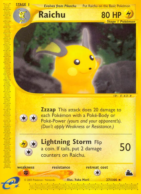 Raichu Rare Pokemon card #27 from Skyridge