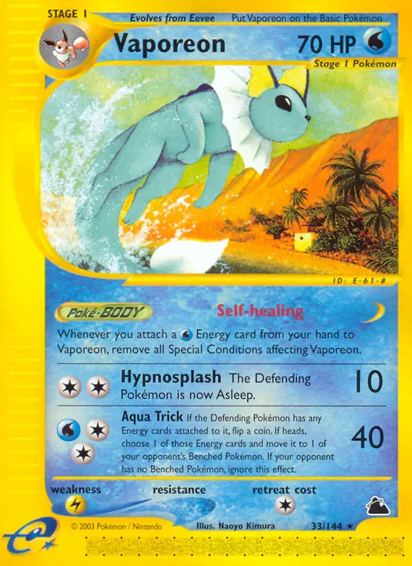 Vaporeon Rare Pokemon card #33 from Skyridge