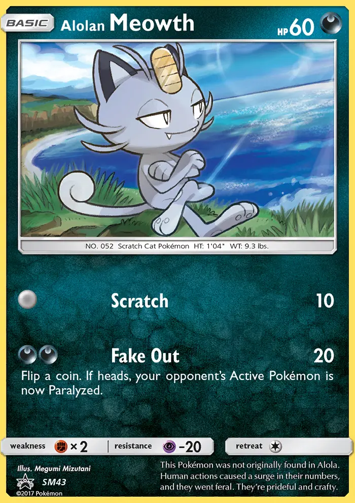 Alolan Meowth Rare Pokemon card #SM43 from SM Black Star Promos