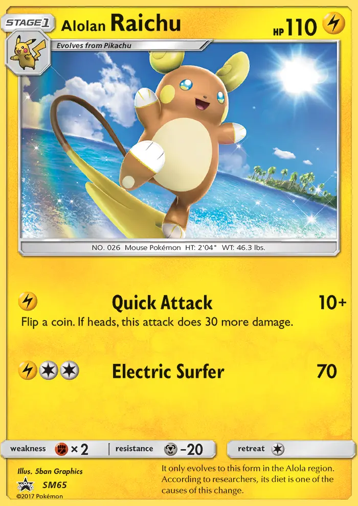 Alolan Raichu Rare Pokemon card #SM65 from SM Black Star Promos