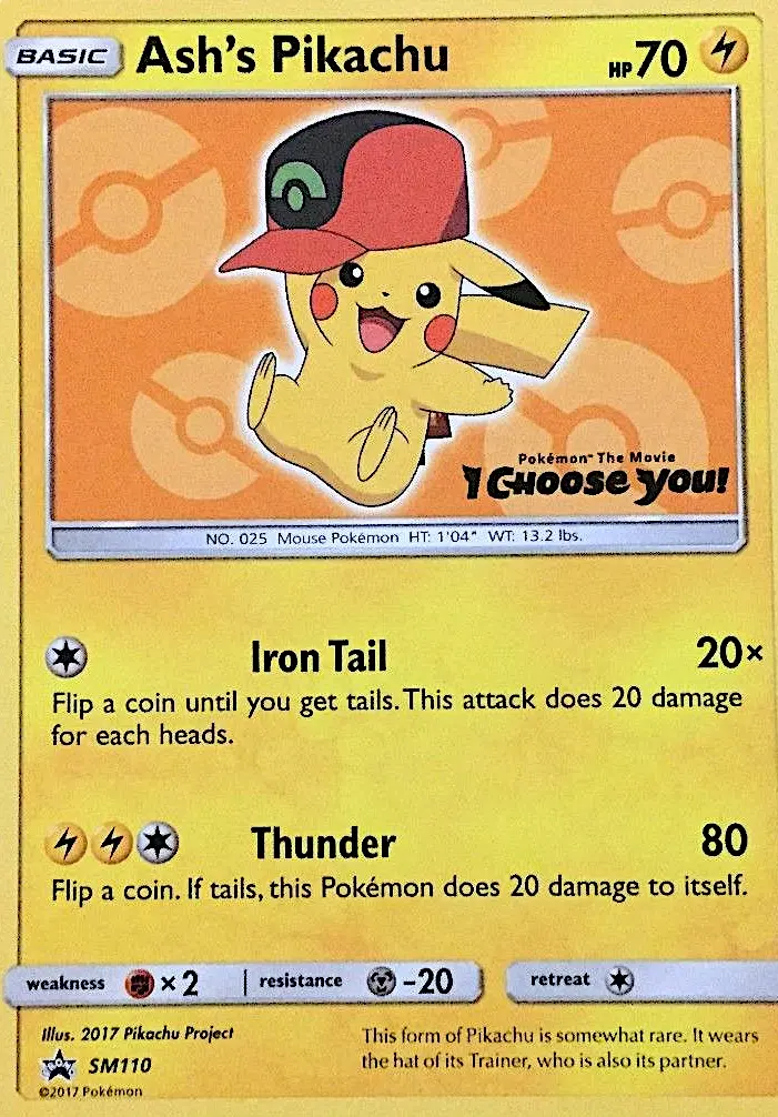 Ash's Pikachu Common Pokemon card #SM110 from SM Black Star Promos