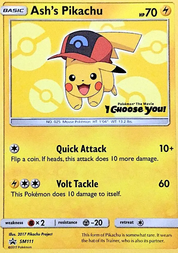 Ash's Pikachu Common Pokemon card #SM111 from SM Black Star Promos