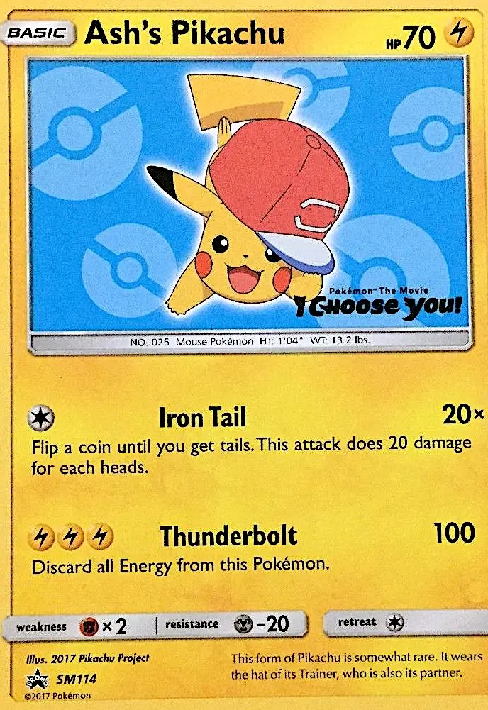 Ash's Pikachu Common Pokemon card #SM114 from SM Black Star Promos