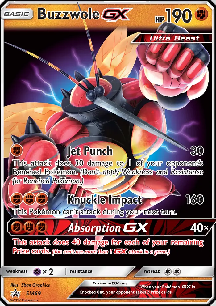 Buzzwole GX Rare Pokemon card #SM69 from SM Black Star Promos