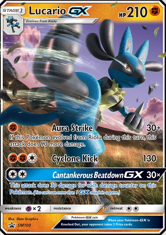 Lucario GX Rare Pokemon card #SM100 from SM Black Star Promos