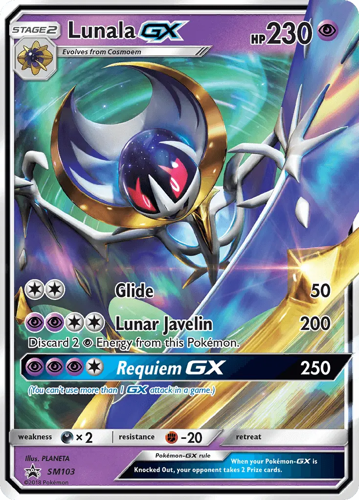 Lunala GX Rare Pokemon card #SM103 from SM Black Star Promos