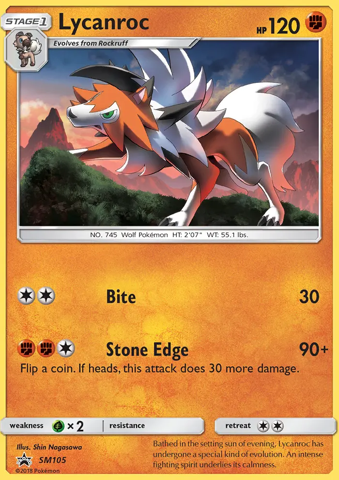 Lycanroc Rare Pokemon card #SM105 from SM Black Star Promos