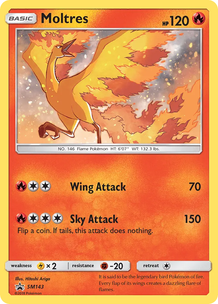 Moltres Rare Pokemon card #SM143 from SM Black Star Promos
