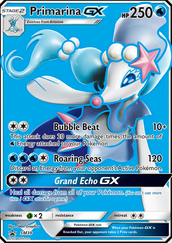 Primarina GX Rare Pokemon card #SM39 from SM Black Star Promos