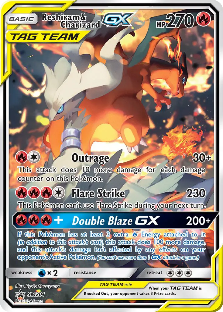 Reshiram & Charizard GX Ultra Rare Pokemon card #SM201 from SM Black Star Promos