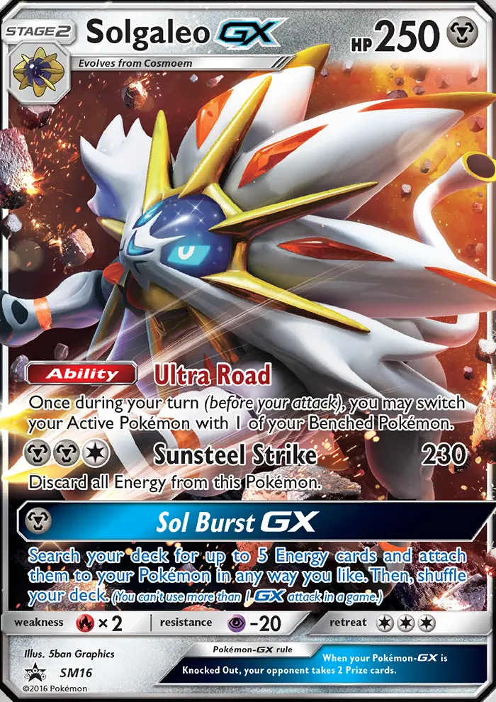 Solgaleo GX Rare Pokemon card #SM16 from SM Black Star Promos