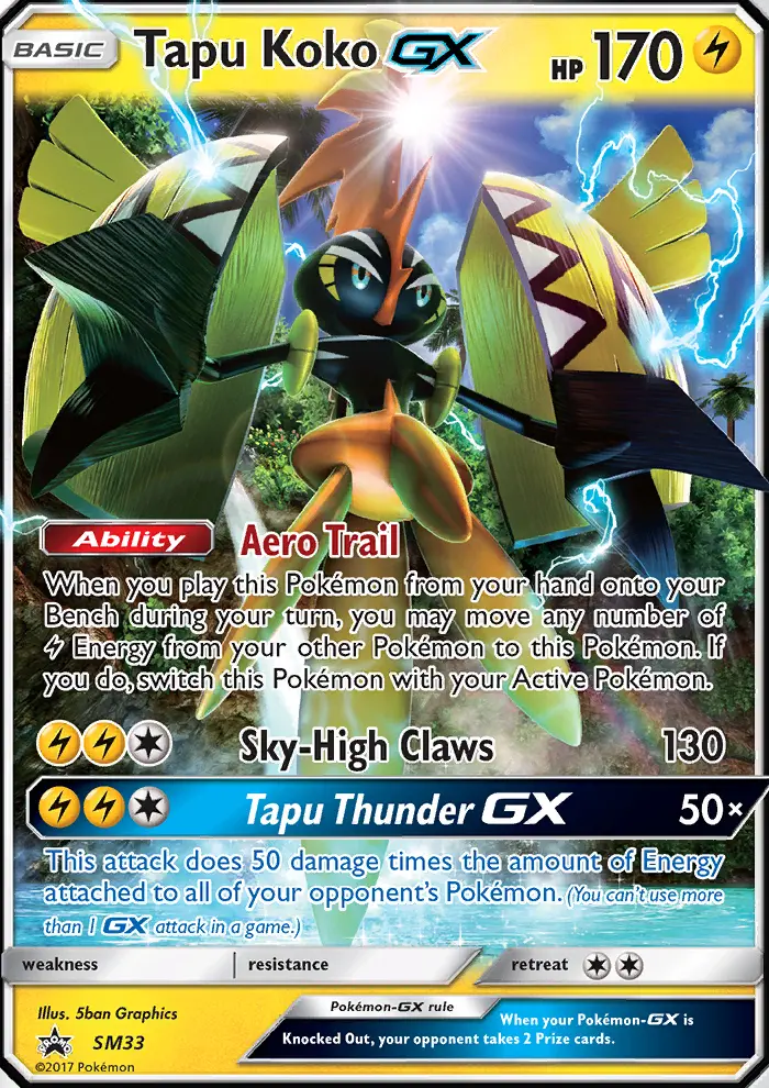 Tapu Koko GX Rare Pokemon card #SM33 from SM Black Star Promos