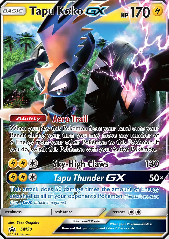 Tapu Koko GX Rare Pokemon card #SM50 from SM Black Star Promos