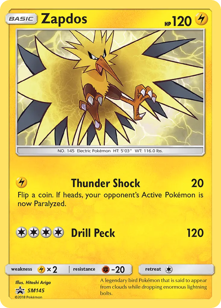 Zapdos Rare Pokemon card #SM145 from SM Black Star Promos