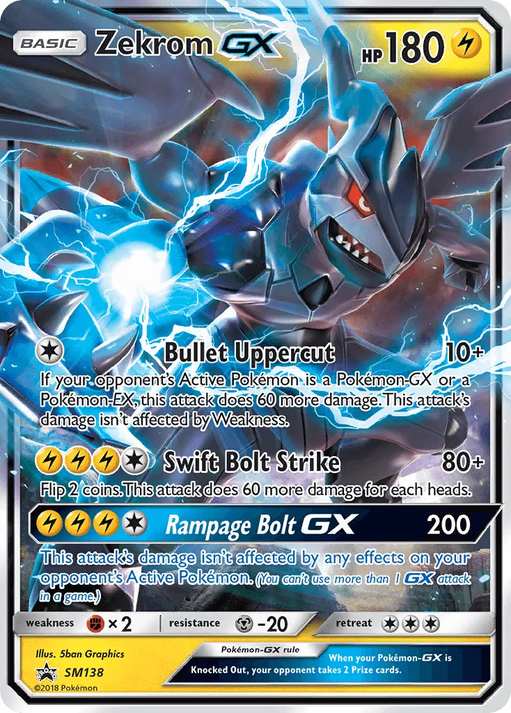 Zekrom GX Rare Pokemon card #SM138 from SM Black Star Promos
