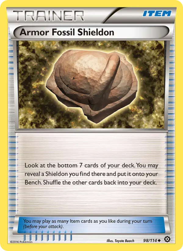 Armor Fossil Shieldon Uncommon Pokemon card #98 from Steam Siege