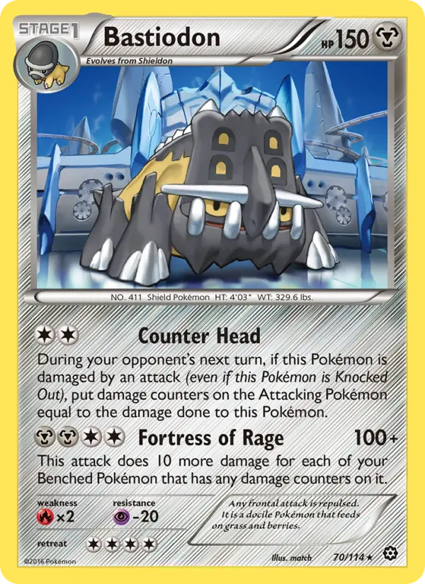 Bastiodon Rare Pokemon card #70 from Steam Siege