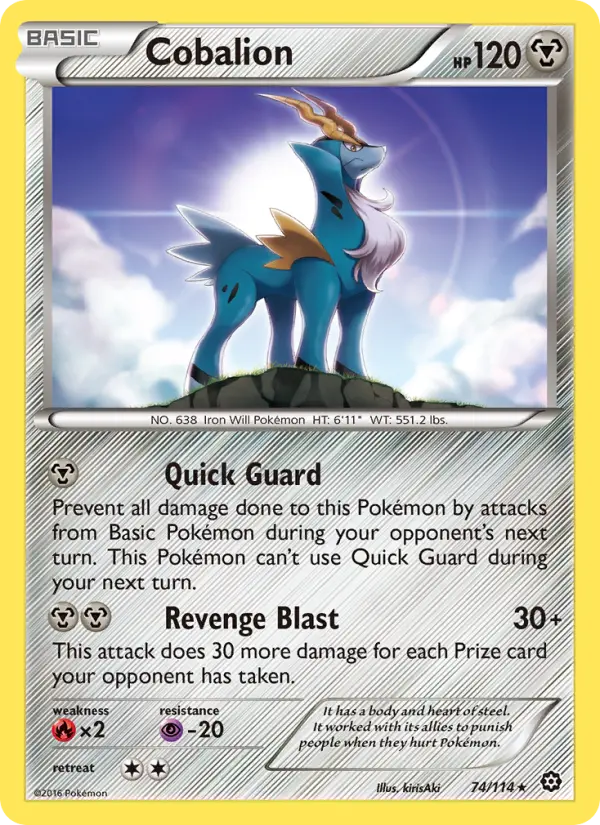 Cobalion Rare Pokemon card #74 from Steam Siege