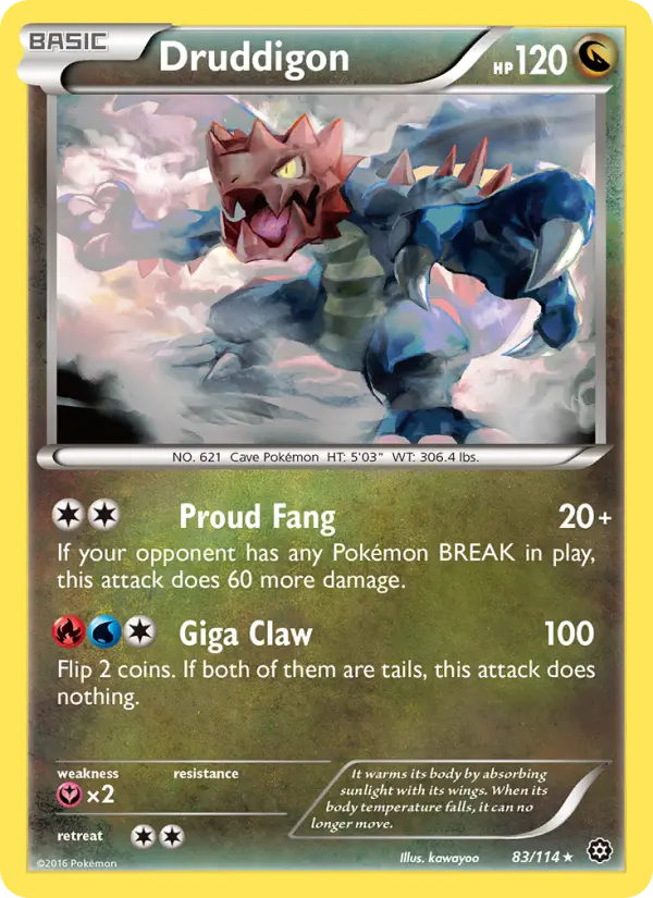 Druddigon Rare Pokemon card #83 from Steam Siege