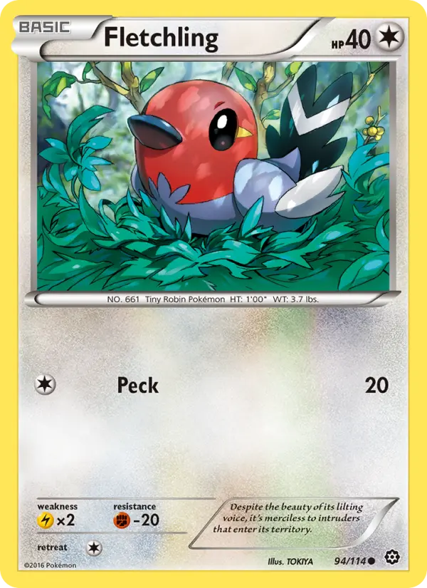 Fletchling Common Pokemon card #94 from Steam Siege