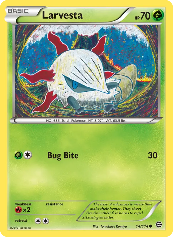 Larvesta Common Pokemon card #14 from Steam Siege