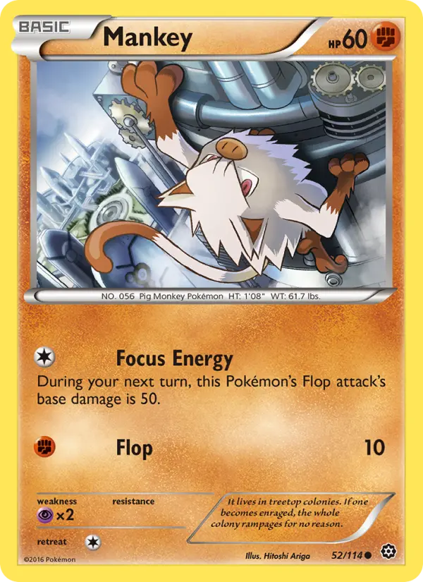 Mankey Common Pokemon card #52 from Steam Siege